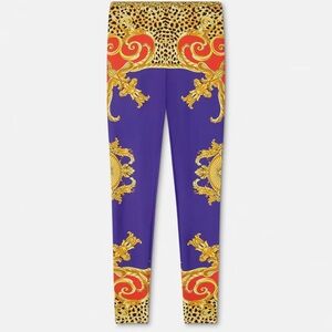 Versace Purple and Gold Baroque Leggings